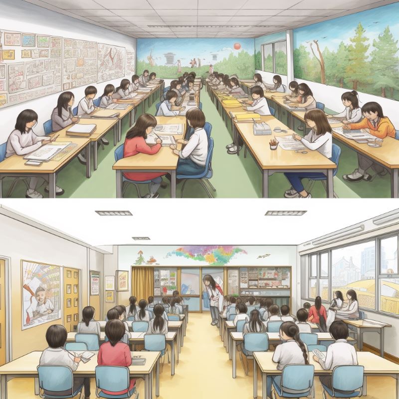 japa vs korea students illustration
