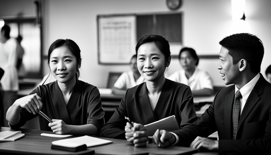 An image that depicts the contrast between a smiling teacher with a degree and a person in jail clothes, symbolizing the consequences of teaching in Vietnam without proper qualifications